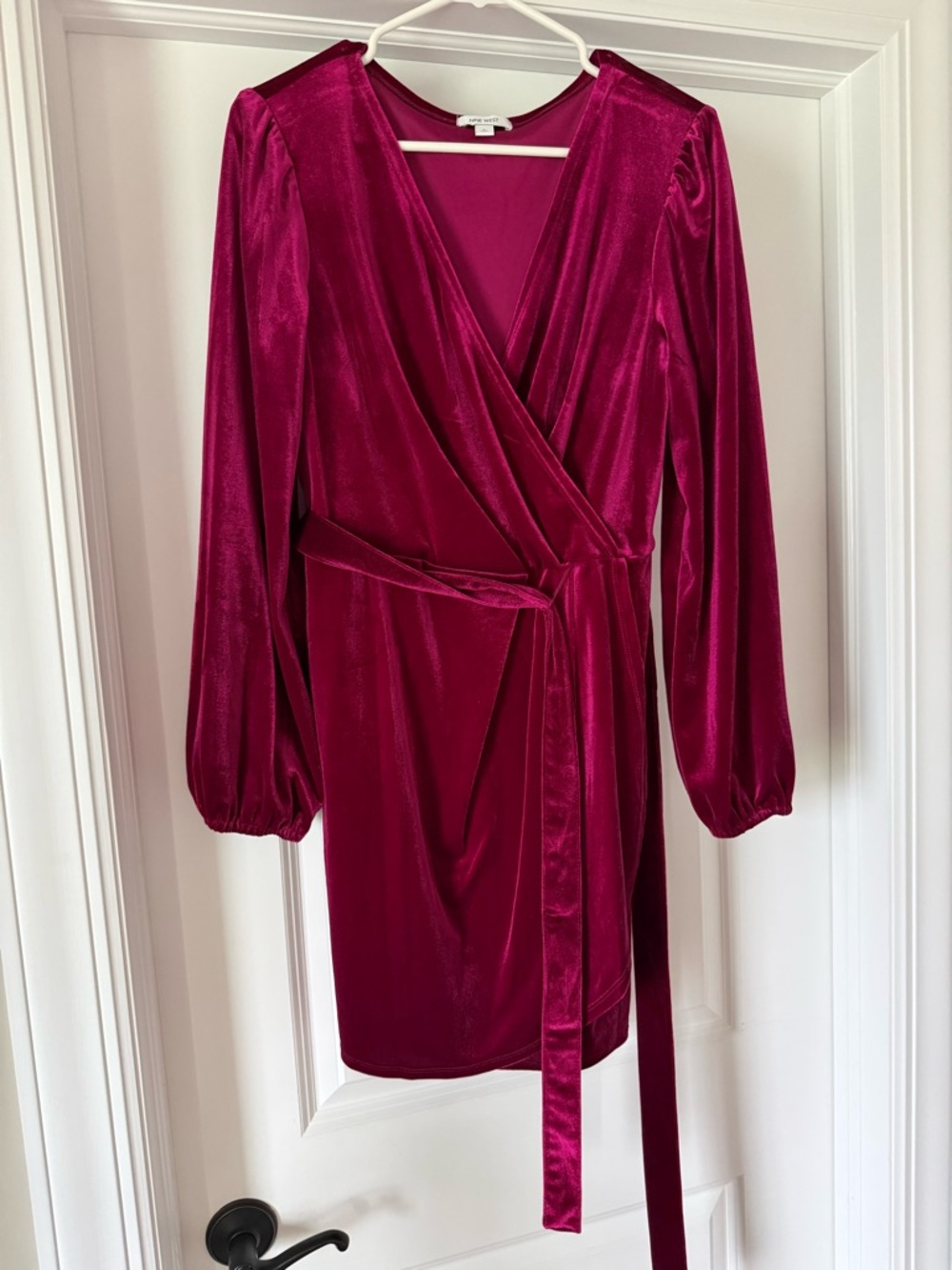 Nine West Velvet Wrap Dress in Deep Berry